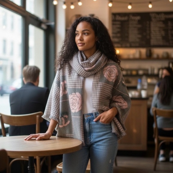 Source Unknown Accessories - Cashmere Blend Pink and Gray Scarf